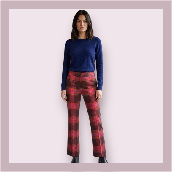 Trina Turk Red Plaid Straight Leg Trousers - Picture 2 of 5